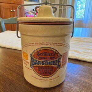 Vintage Win Schuler's Bar-Scheeze 18 oz. Stoneware Crock W/Lid and Metal Clamp